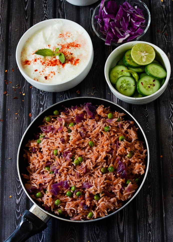 Purple Cabbage Rice Recipe I Cabbage Pulav » Maayeka