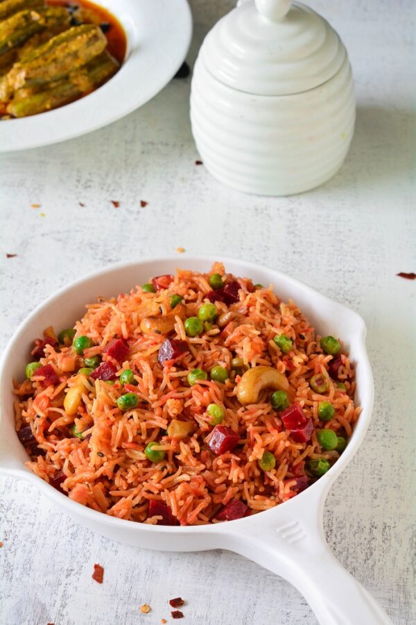 Beetroot Pea Pulao Recipe | How To Make Beet Pulao » Maayeka